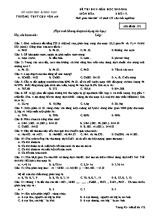 Đề kiểm tra Học kì 2 môn Hóa học Lớp 12 - Năm học 2015-2016 - Trường THPT Chu Văn An (Có đáp án)