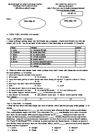 Đề kiểm tra Học kì 2 môn Tiếng Anh Lớp 10 - Năm học 2016-2017 - Trường THPT Lê Quý Đôn (Có đáp án)