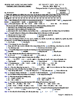Đề kiểm tra kết thúc Học kì 2 môn Hóa học Lớp 10 - Năm học 2016-2017 - Trường THPT Tôn Đức Thắng (Có đáp án)