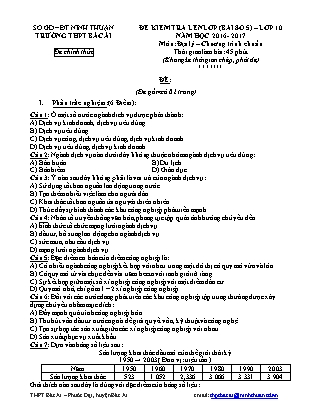 Đề kiểm tra lên lớp môn Địa lí Lớp 10 - Bài số 5 - Năm học 2016-2017 - Trường THPT Bác Ái (Có đáp án)