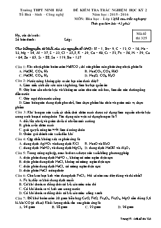 Đề kiểm tra trắc nghiệm Học kì 2 môn Hóa học Lớp 12 - Mã đề: 325 - Năm học 2015-2016 - Trường THPT Ninh Hải (Có đáp án)