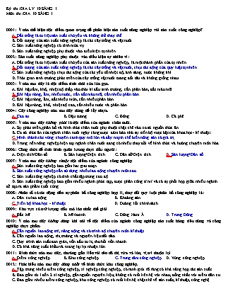 Đề thi môn Địa lí Khối 10 - Năm học 2016-2017 - Trường THPT An Phước (Có đáp án)