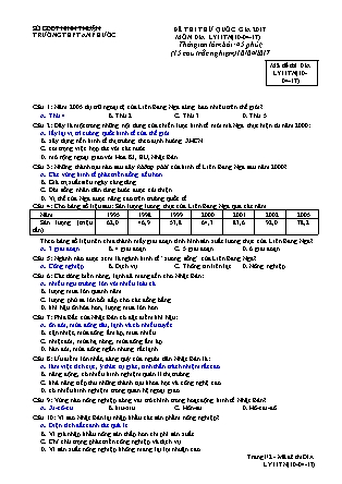 Đề thi thử Quốc gia môn Địa lí Lớp 11 - Mã đề: 10-04-17 - Trường THPT An Phước