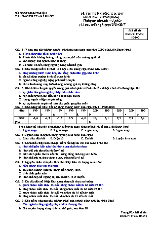 Đề thi thử Quốc gia môn Địa lí Lớp 11 - Mã đề: DIALY11TN2(10-04) - Trường THPT An Phước