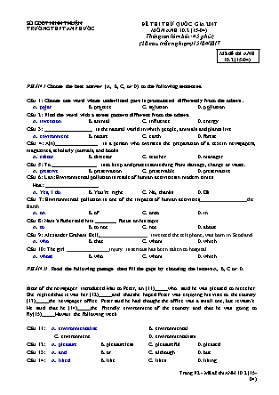 Đề thi thử Quốc gia môn Tiếng Anh Lớp 10 - Mã đề: 10.2 (15-04) - Năm học 2016-2017 - Trường THPT An Phước