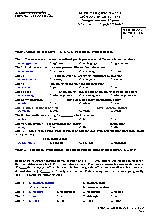 Đề thi thử Quốc gia môn Tiếng Anh Lớp 10 - Năm học 2016-2017 - Trường THPT An Phước
