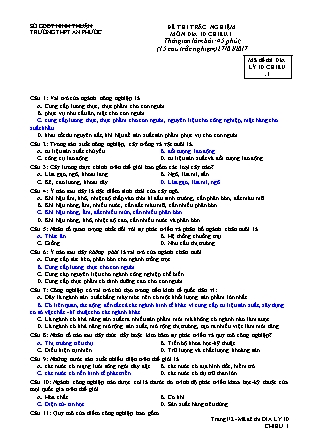 Đề thi trắc nghiệm môn Địa lí Lớp 10 - Năm học 2016-2017 - Trường THPT An Phước (Có đáp án)