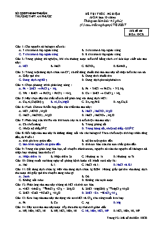 Đề thi trắc nghiệm môn Hóa học Lớp 10 - Mã đề: 10CB - Trường THPT An Phước (Có đáp án)