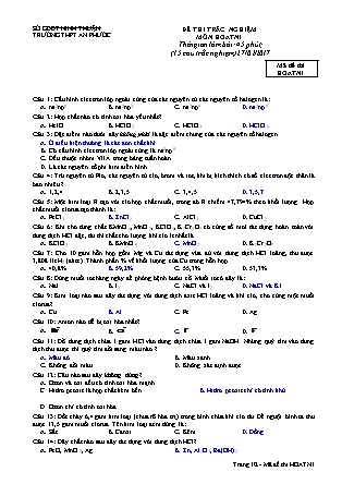 Đề thi trắc nghiệm môn Hóa học Lớp 11 - Mã đề: TN1 - Trường THPT An Phước (Có lời giải)