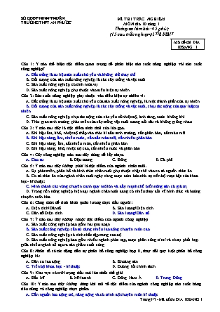 Đề trắc nghiệm môn Địa lí Khối 10 - Năm học 2016-2017 - Trường THPT An Phước (Có đáp án)