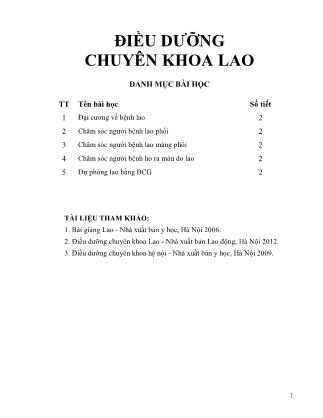 Giáo trình Điều dưỡng chuyên khoa lao