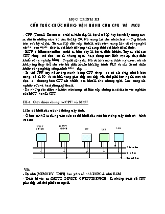 Giáo trình Kỹ thuật vi xử lý - Chương 3: Cấu trúc chức năng vận hành của CPU và MCU