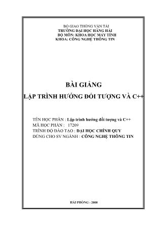 Giáo trình Lập trình hướng đối tượng và C++ - Trường Đại học Hàng Hải