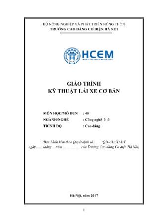 Giáo trình nghề Công nghệ ô tô - Môđun: Kỹ thuật lái xe cơ bản