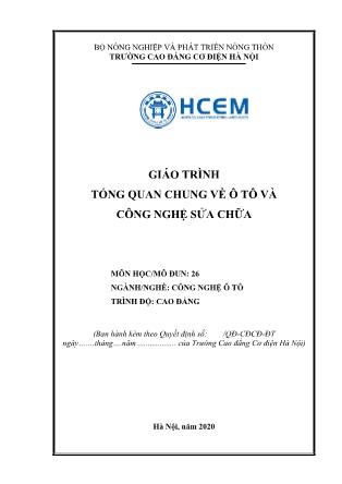 Giáo trình nghề Công nghệ ô tô - Môđun: Tổng quan chung về ô tô và công nghệ sửa chữa