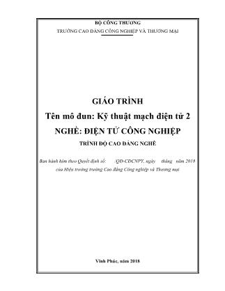 Giáo trình nghề Điện tử công nghiệp - Môđun: Kỹ thuật mạch điện tử 2