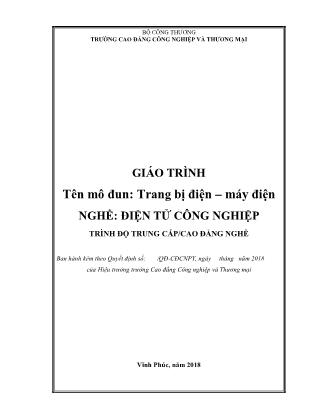 Giáo trình nghề Điện tử công nghiệp - Môđun: Trang bị điện. Máy điện