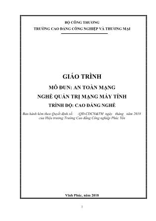 Giáo trình nghề Quản trị mạng máy tính - An toàn mạng