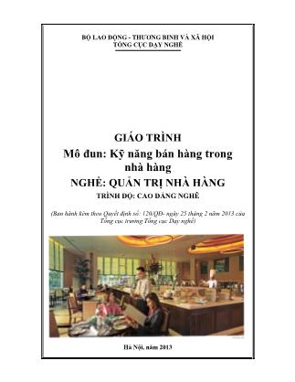 Giáo trình nghề Quản trị nhà hàng - Kỹ năng bán hàng trong nhà hàng