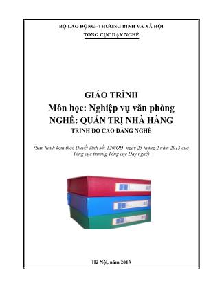 Giáo trình nghề Quản trị nhà hàng - Nghiệp vụ văn phòng