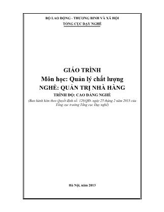Giáo trình nghề Quản trị nhà hàng - Quản lý chất lượng