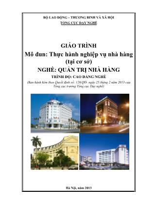 Giáo trình nghề Quản trị nhà hàng - Thực hành nghiệp vụ nhà hàng (Tại cơ sở)