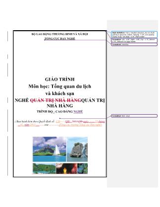 Giáo trình nghề Quản trị nhà hàng - Tổng quan du lịch và khách sạn