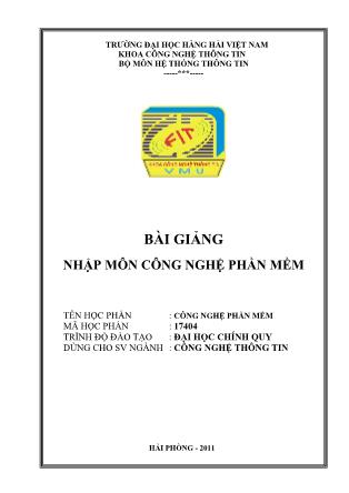 Giáo trình Nhập môn công nghệ phần mềm - Trường Đại học Hàng Hải