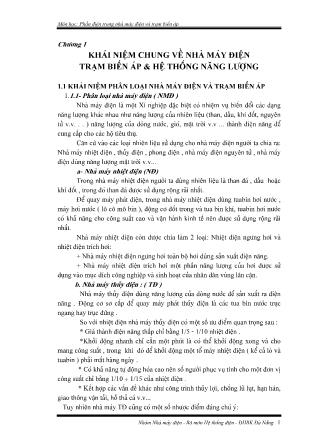 Giáo trình Phần điện trong nhà máy điện và trạm biến áp - Chương 1: Khái niệm chung về nhà máy điện trạm biến áp và hệ thống năng lượng