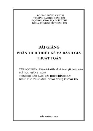 Giáo trình Phân tích thiết kế và đánh giá thuật toán - Trường Đại học Hàng Hải