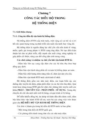 Giáo trình Thông tin và điều độ trong hệ thống điện - Chương 7: Công tác điều độ trong hệ thống điện