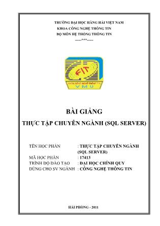 Giáo trình Thực tập chuyên ngành (SQL Server) - Trường Đại học Hàng Hải