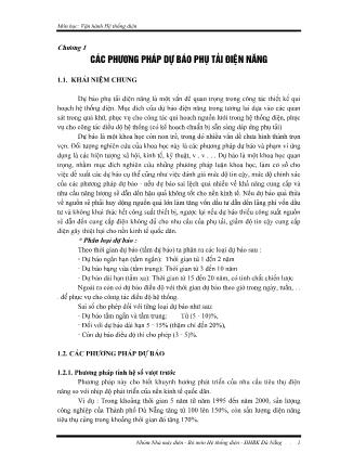 Giáo trình Vận hành hệ thống điện - Chương 1: Các phương pháp dự báo phụ tải điện năng