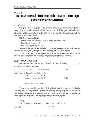 Giáo trình Vận hành hệ thống điện - Chương 2: Tính toán phân bố tối ưu công suất trong hệ thống điện bằng phương pháp Lagrange