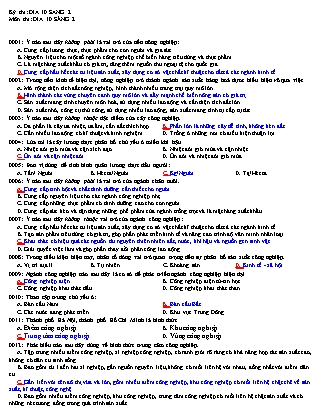 Trắc nghiệm môn Địa lí Khối 10 - Năm học 2016-2017 - Trường THPT An Phước (Có đáp án)