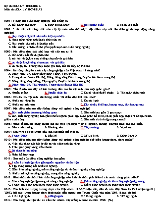Trắc nghiệm môn Địa lí Lớp 10 - Năm học 2016-2017 - Trường THPT An Phước (Có đáp án)