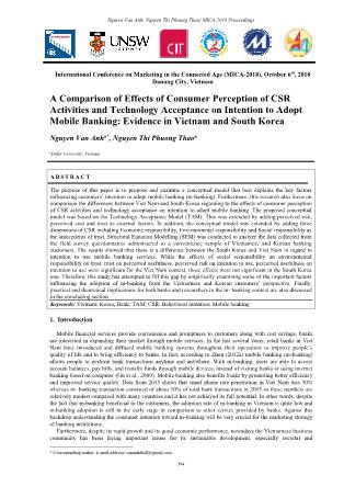 A comparison of effects of consumer perception of csr activities and technology acceptance on intention to adopt mobile banking: Evidence in Vietnam and South Korea