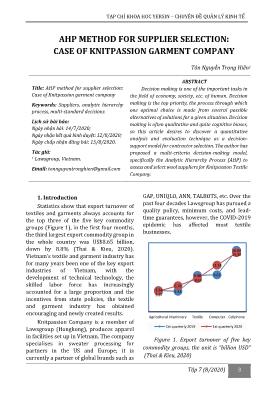 AHP method for supplier selection: Case of knitpassion garment company
