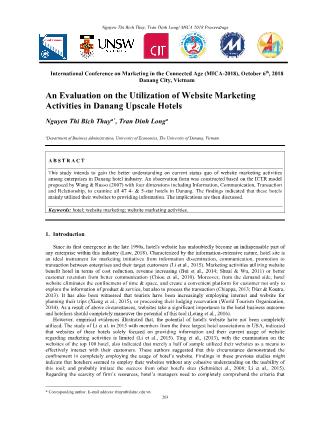 An evaluation on the utilization of website marketing activities in danang upscale hotels