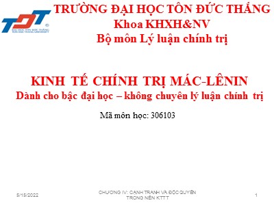 Bài giảng Kinh tế chính trị Mác-Lênin - Chương 4: Cạnh tranh và độc quyền trong nền kinh tế thị trường - Nguyễn Thị Thu