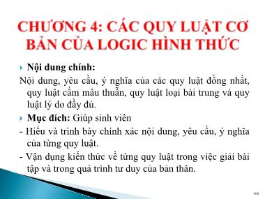 Bài giảng Logoc học đại cương - Chương 4: Các quy luật cơ bản của logic hình thức - Trần Thị Hà Nghĩa