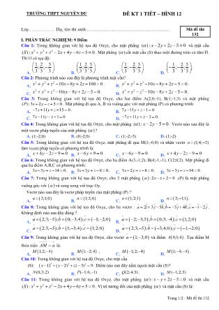 Bài kiểm tra 45 phút Hình học Lớp 12 - Mã đề: 132 - Năm học 2016-2017 - Trường THPT Nguyễn Du