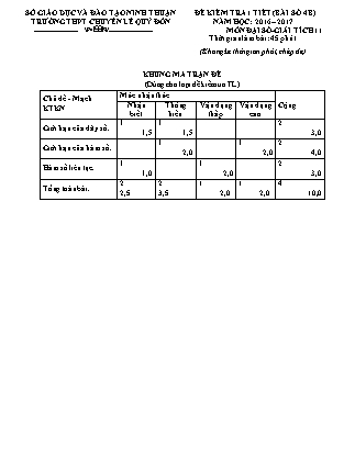 Bài kiểm tra 45 phút môn Toán Lớp 11 - Bài số 4A - Năm học 2016-2017 - Trường THPT Lê Quý Đôn (Có đáp án)