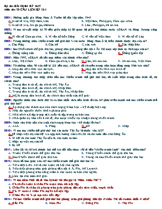 Bài kiểm tra Định kì môn Lịch sử Lớp 12 - Trường THPT Tôn Đức Thắng (Có đáp án)