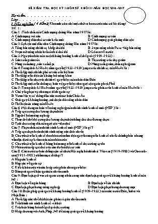 Bài kiểm tra Học kì 1 môn Lịch sử Lớp 11 - Năm học 2016-2017 - Trường THPT Nguyễn Huệ (Có đáp án)