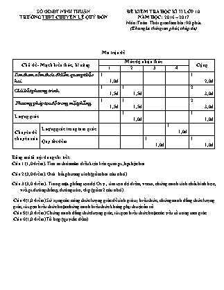 Bài kiểm tra Học kì 2 môn Toán Lớp 10 - Năm học 2016-2017 - Trường THPT Lê Quý Đôn (Có đáp án)