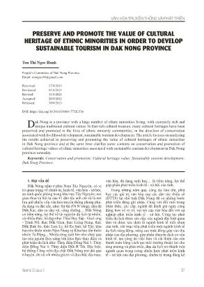 Bảo tồn và phát huy giá trị di sản văn hóa của đồng bào các dân tộc thiểu số nhằm phát triển du lịch bền vững trên địa bàn tỉnh Đắk Nông
