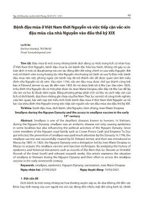 Bệnh đậu mùa ở Việt Nam thời Nguyễn và việc tiếp cận vắc-xin đậu mùa của nhà Nguyễn vào đầu thế kỷ XIX