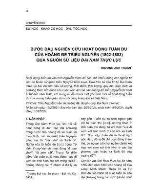 Bước đầu nghiên cứu hoạt động tuần du của hoàng đế triều Nguyễn (1802-1883) qua nguồn sử liệu Đại Nam thực lục