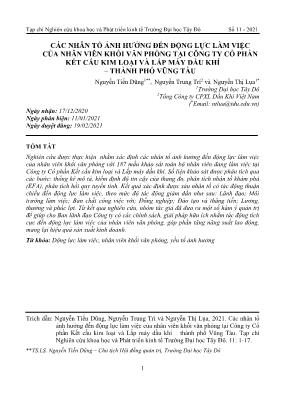 Các nhân tố ảnh hưởng đến động lực làm việc của nhân viên khối văn phòng tại công ty cổ phần kết cấu kim loại và lắp máy dầu khí – thành phố Vũng Tàu